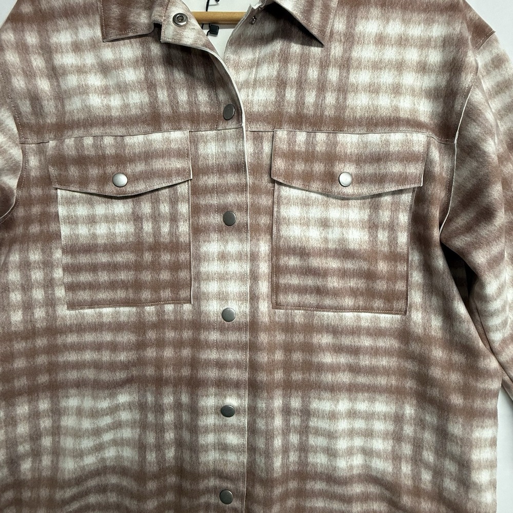 Zara Womens XS Plaid Shacket NWT Snap Front Shirt Jacket‎ Brown Cream - Picture 7 of 16